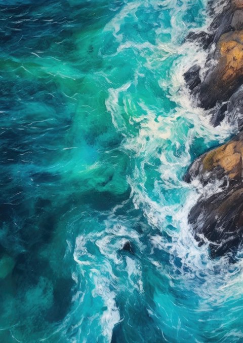 Plakat Turkusowe Fale Oceanu Rozbijające Się O Skały