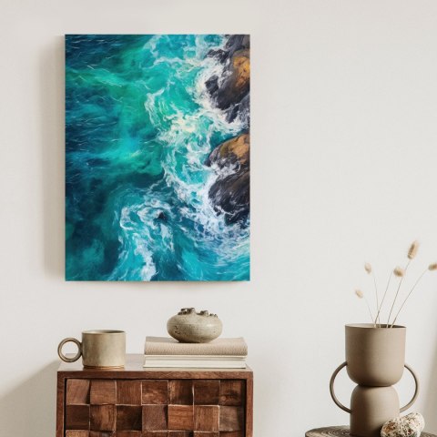 Plakat Turkusowe Fale Oceanu Rozbijające Się O Skały