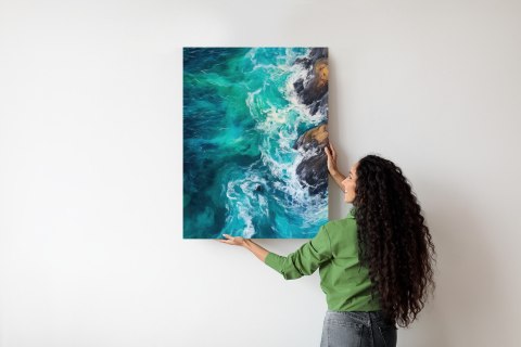 Plakat Turkusowe Fale Oceanu Rozbijające Się O Skały