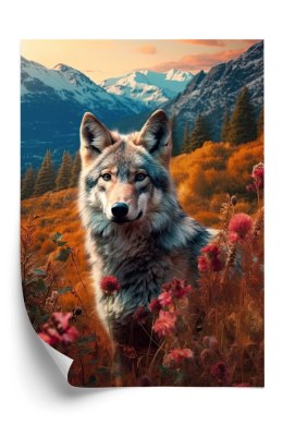 Plakat Wilk W Naturze W Górskiej Dolinie Wśród Kwiatów
