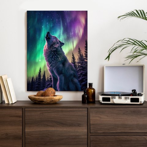 Plakat Wilk Wyjący I Zorza Polarna