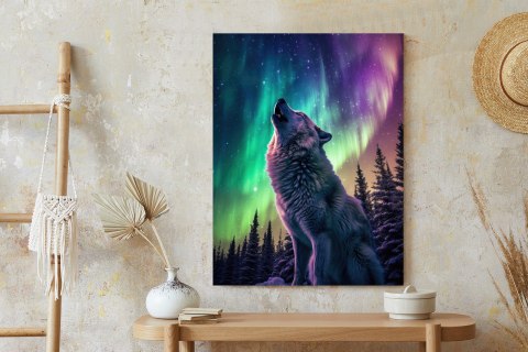 Plakat Wilk Wyjący I Zorza Polarna
