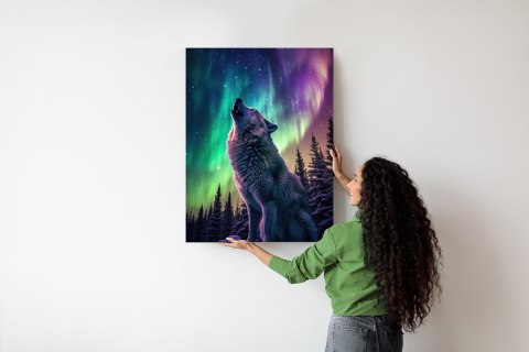 Plakat Wilk Wyjący I Zorza Polarna