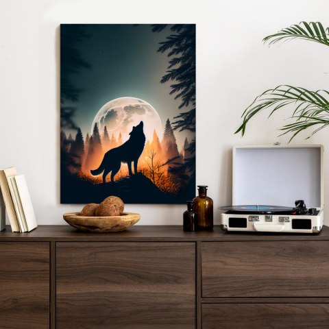 Plakat Wilk Wyjący Na Skale Przy Księżycu