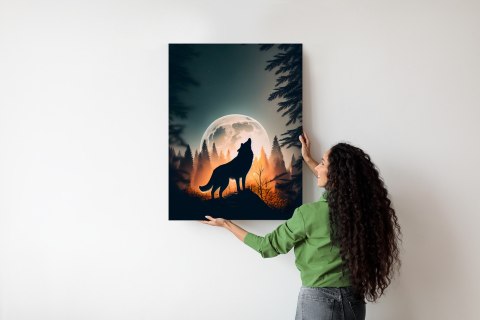 Plakat Wilk Wyjący Na Skale Przy Księżycu
