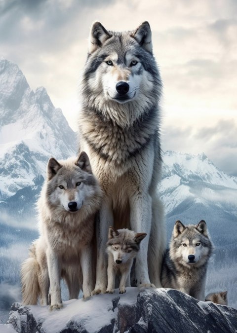 Plakat Wilki Na Ośnieżonej Skale