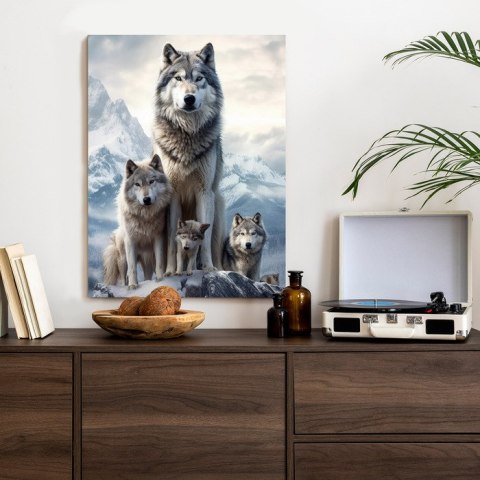 Plakat Wilki Na Ośnieżonej Skale