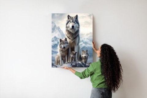 Plakat Wilki Na Ośnieżonej Skale