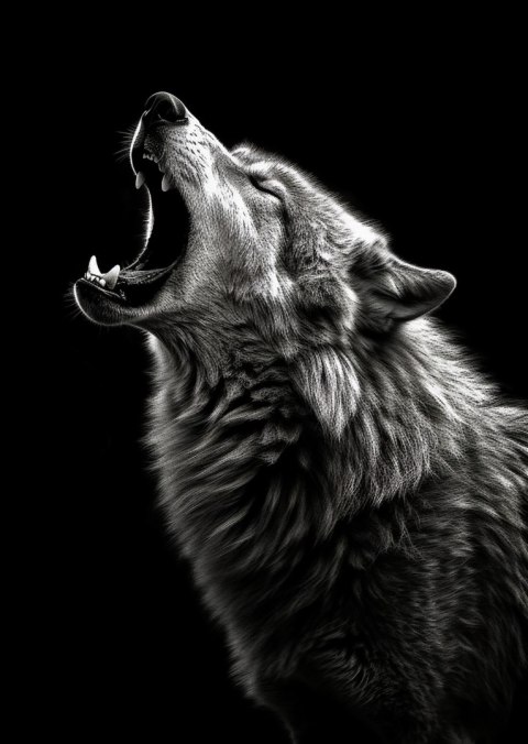 Plakat Wyjący Wilk Na Czarnym Tle