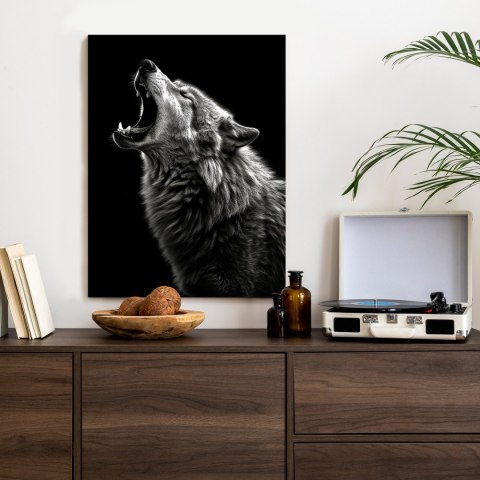 Plakat Wyjący Wilk Na Czarnym Tle