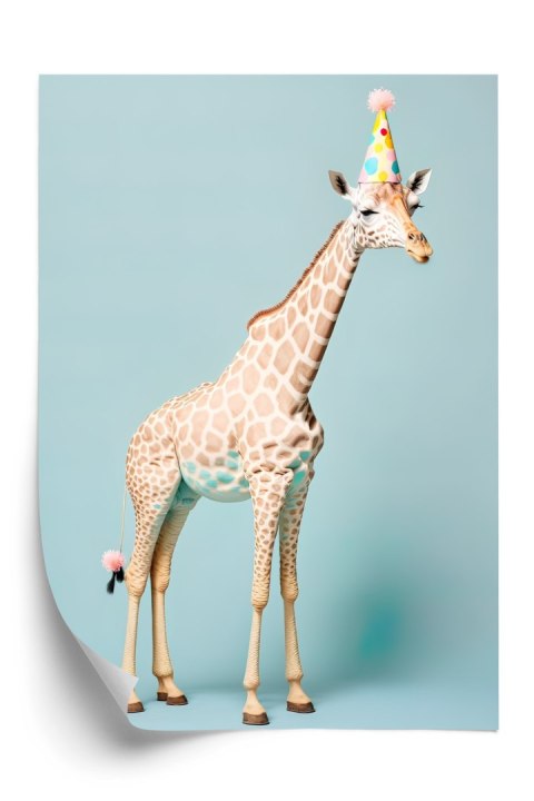 Plakat Żyrafa W Czapce Urodzinowej