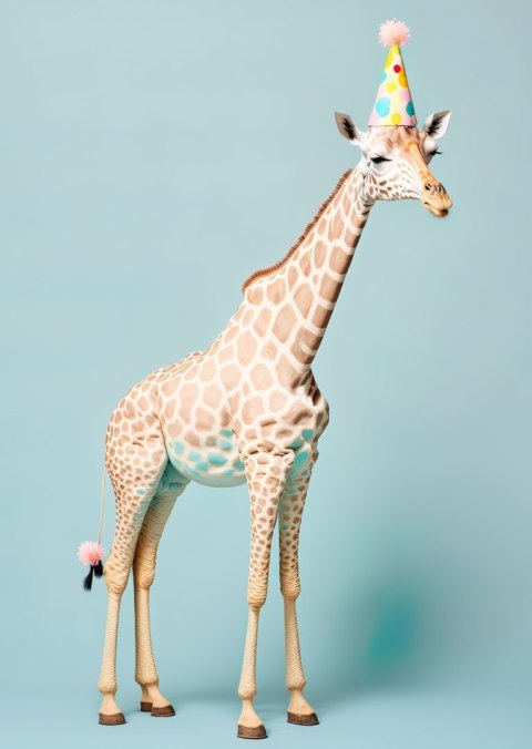 Plakat Żyrafa W Czapce Urodzinowej