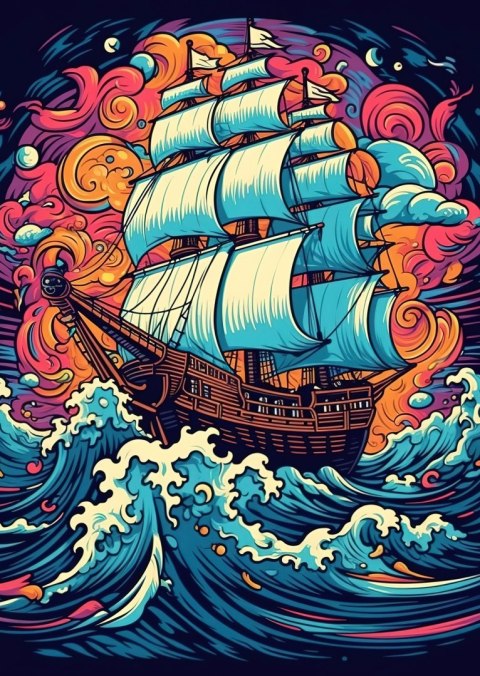 Plakat Abstrakcyjny Statek Na Wzburzonym Morzu