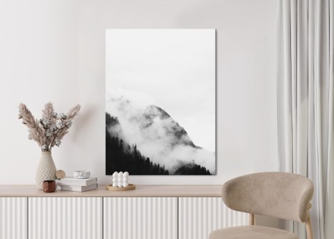 Plakat Czarno Biały Krajobraz Górskiego Lasu We Mgle