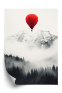 Plakat Czerwony Balon I Czarno Biały Krajobraz Górski We Mgle