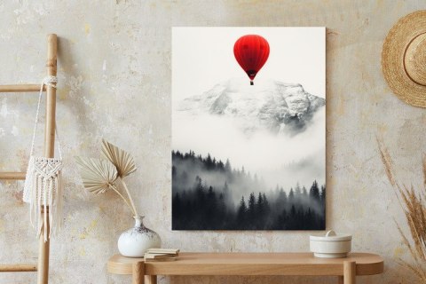 Plakat Czerwony Balon I Czarno Biały Krajobraz Górski We Mgle