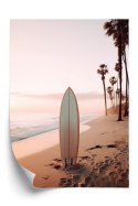 Plakat Deska Surfingowa Na Plaży O Wschodzie Słońca