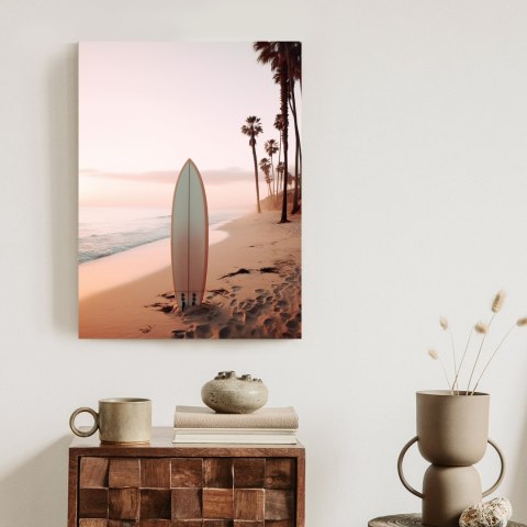 Plakat Deska Surfingowa Na Plaży O Wschodzie Słońca