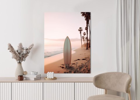 Plakat Deska Surfingowa Na Plaży O Wschodzie Słońca