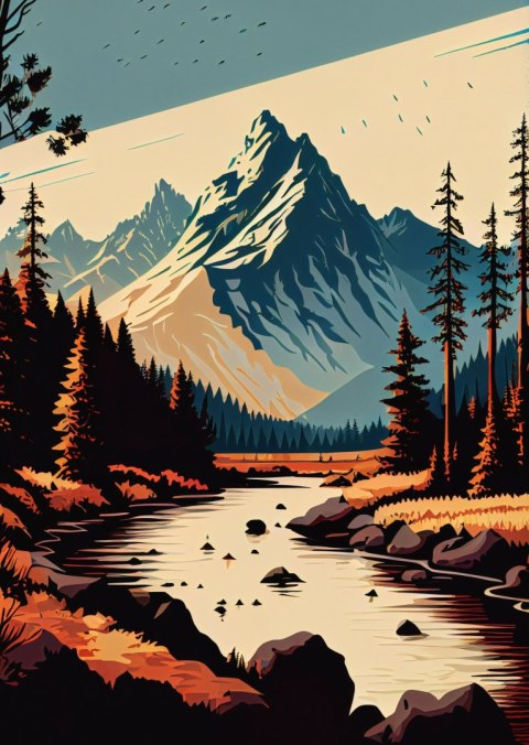 Plakat Górska Rzeka Abstrakcyjny Krajobraz