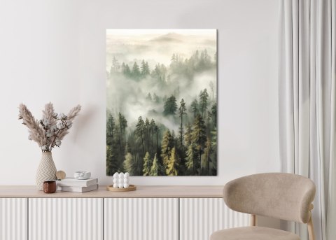 Plakat Górski Las We Mgle Akwarela