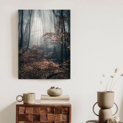 Plakat Jesienny Las Z Promieniami Słońca O Poranku