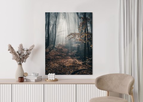 Plakat Jesienny Las Z Promieniami Słońca O Poranku