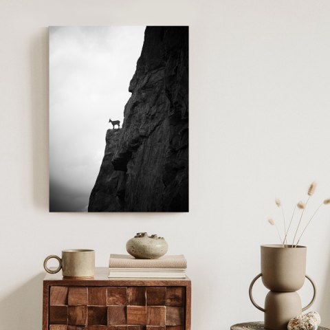 Plakat Kozioł Górski Na Skale Czarno Biały Krajobraz