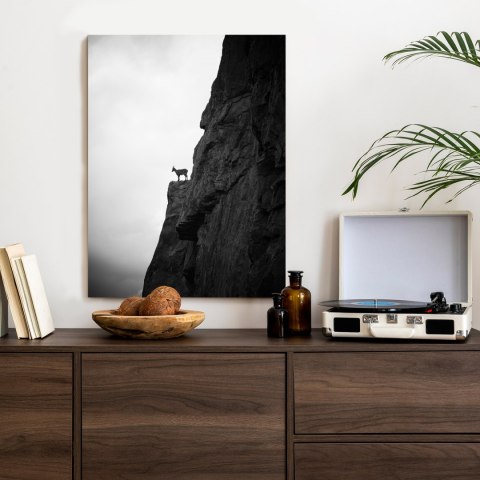 Plakat Kozioł Górski Na Skale Czarno Biały Krajobraz