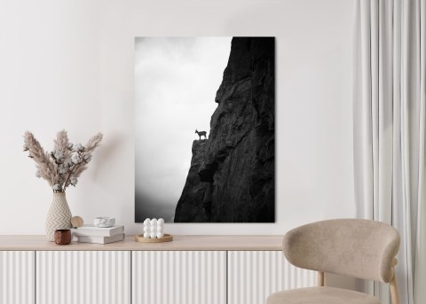 Plakat Kozioł Górski Na Skale Czarno Biały Krajobraz