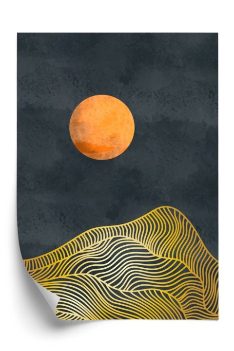 Plakat Krajobraz Górski Ze Złotym Słońcem