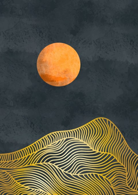 Plakat Krajobraz Górski Ze Złotym Słońcem