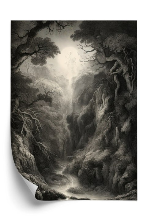 Plakat Krajobraz Z Lasem W Szarości