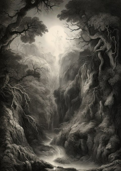 Plakat Krajobraz Z Lasem W Szarości