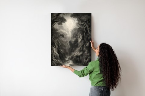 Plakat Krajobraz Z Lasem W Szarości