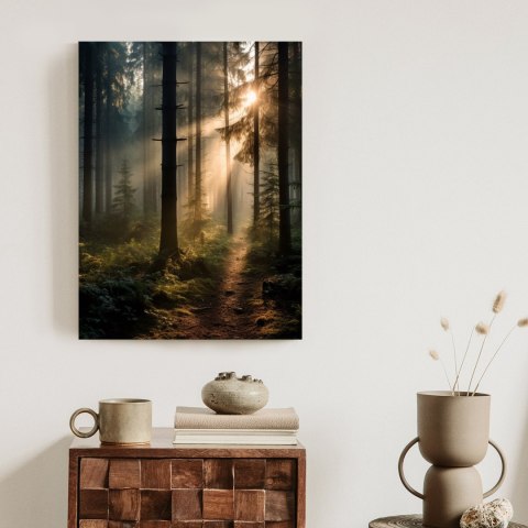 Plakat Las Z Promieniami Słońca O Poranku