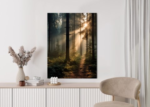 Plakat Las Z Promieniami Słońca O Poranku