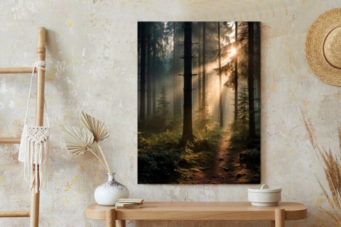 Plakat Las Z Promieniami Słońca O Poranku