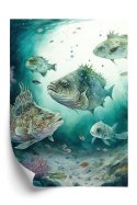 Plakat Ławica Ryb W Morskiej Głębi Akwarela