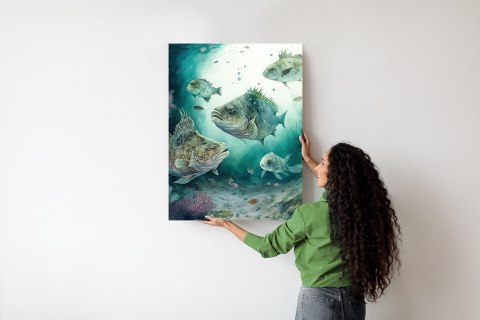 Plakat Ławica Ryb W Morskiej Głębi Akwarela