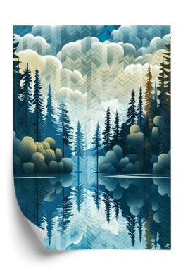 Plakat Leśny Krajobraz Z Jeziorem Geometryczne Kształty Abstrakcja