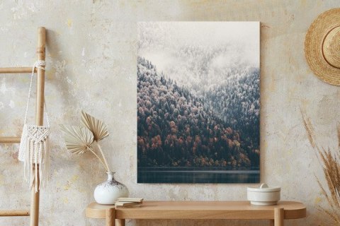 Plakat Mglisty Jesienny Las Nad Jeziorem