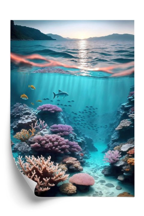 Plakat Podwodne Życie I Promienie Wschodzącego Słońca
