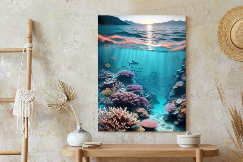 Plakat Podwodne Życie I Promienie Wschodzącego Słońca