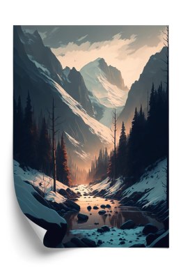 Plakat Rzeka W Górskiej Dolinie Zimowy Krajobraz Abstrakcja