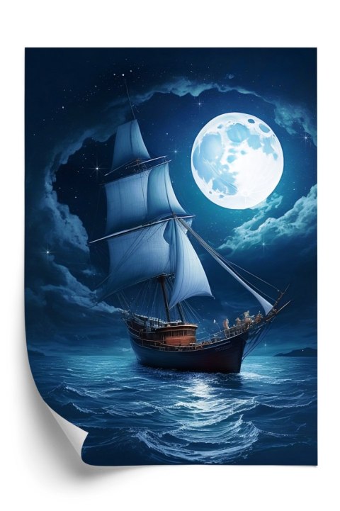 Plakat Statek Na Spokojnym Morzu I Pełnia Księżyca