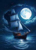 Plakat Statek Na Spokojnym Morzu I Pełnia Księżyca