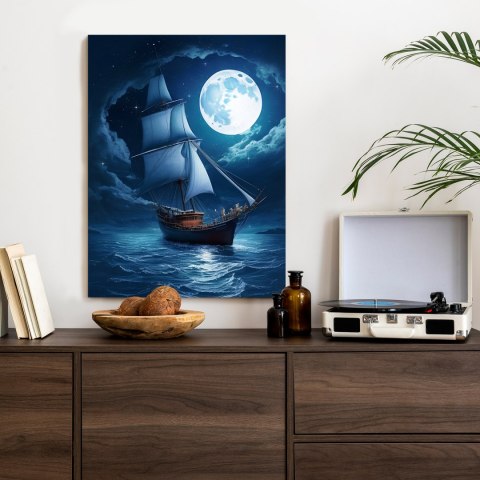 Plakat Statek Na Spokojnym Morzu I Pełnia Księżyca