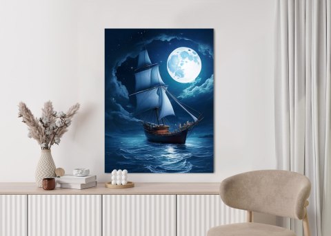 Plakat Statek Na Spokojnym Morzu I Pełnia Księżyca