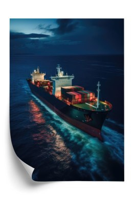 Plakat Statek Towarowy Na Morskich Wodach Nocą